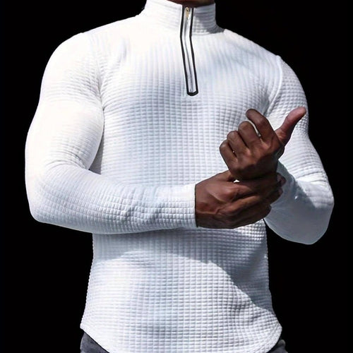 Outdoor Stand Collar Half Zip Training T-shirt Waffle Sports Bottoming