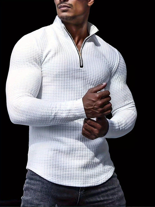 Outdoor Stand Collar Half Zip Training T-shirt Waffle Sports Bottoming
