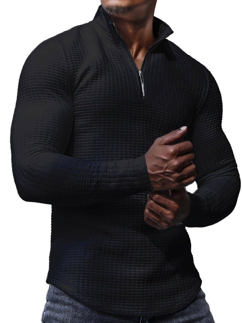 Outdoor Stand Collar Half Zip Training T-shirt Waffle Sports Bottoming