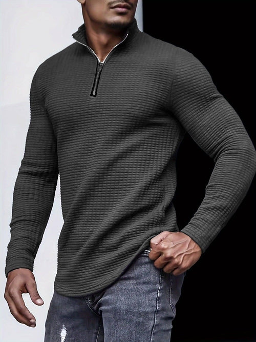 Outdoor Stand Collar Half Zip Training T-shirt Waffle Sports Bottoming