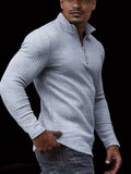 Outdoor Stand Collar Half Zip Training T-shirt Waffle Sports Bottoming